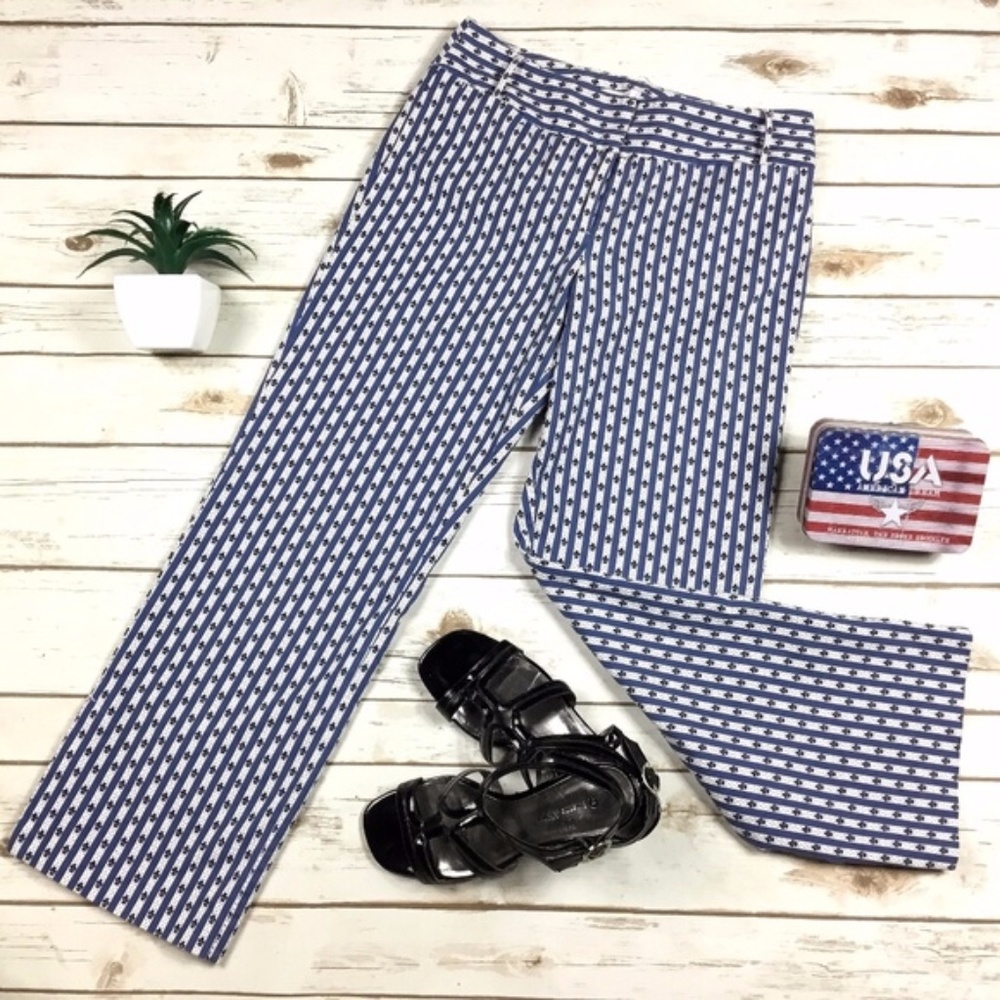 Blue White Striped Floral Pants by Ann Taylor LOFT
